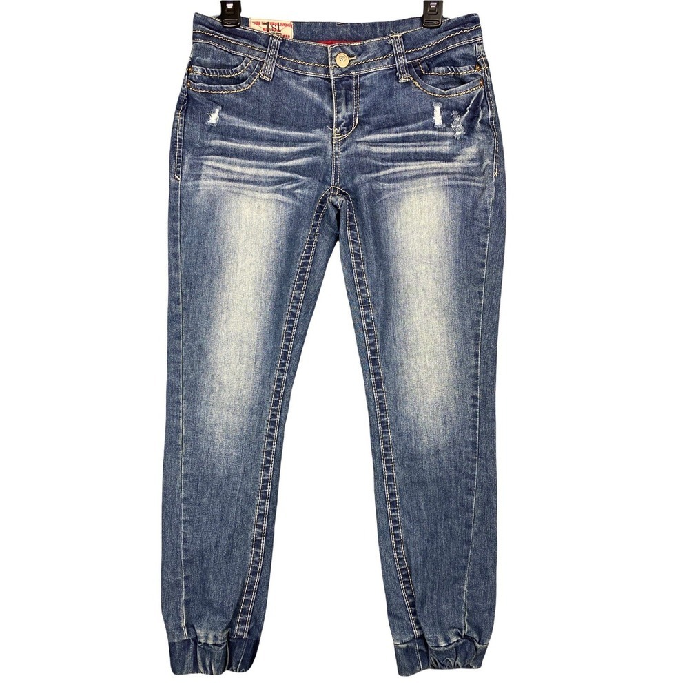 1st Kiss Crop Jeans Womens 7 Y2K Revival Streetwear Distressed Denim Retro Trend